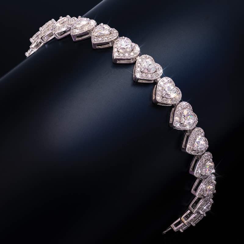 Sterling Silver Moissanite Heart Bracelet